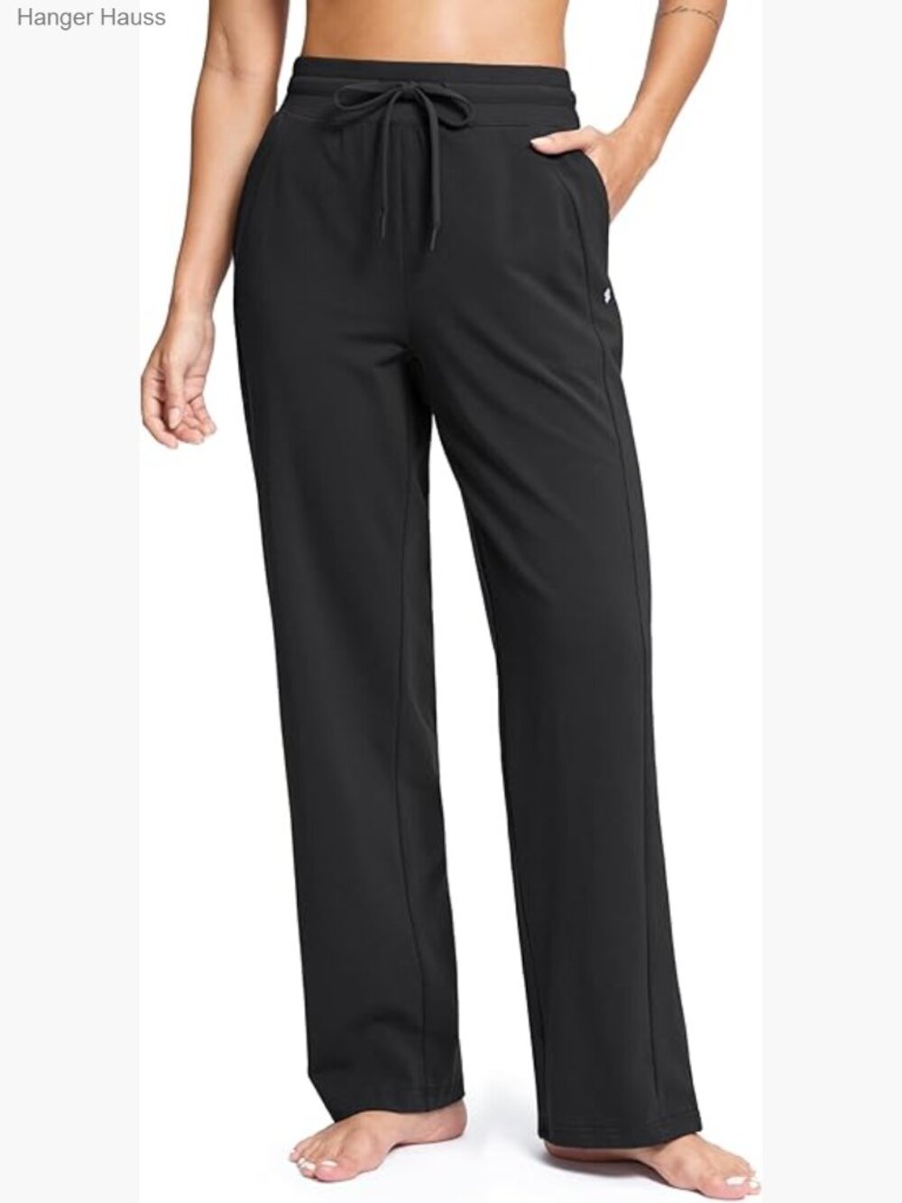 High Waisted Cotton Sweatpants with Pockets, Open Bottom Lounge Pants